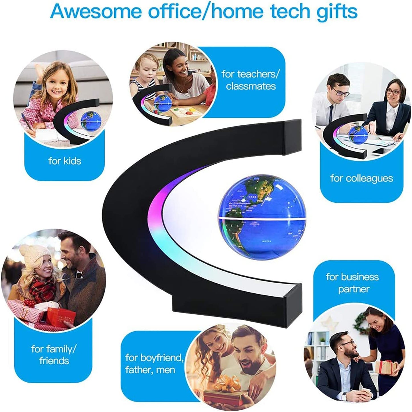 Magnetic Levitation Globe with LED Light, Cool Gadgets Floating Lamp Globe Decor, Cool Gifts for Men/Father/Husband/Boyfriend/Boss, Great Technology Graduation Gifts Valentine'S Day Gift (Blue)